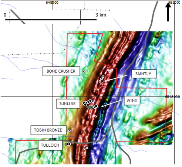 Figure 1 - Target Locations along the Airborne Magnetics geophysical signature at the Canegrass Project, Western Australia