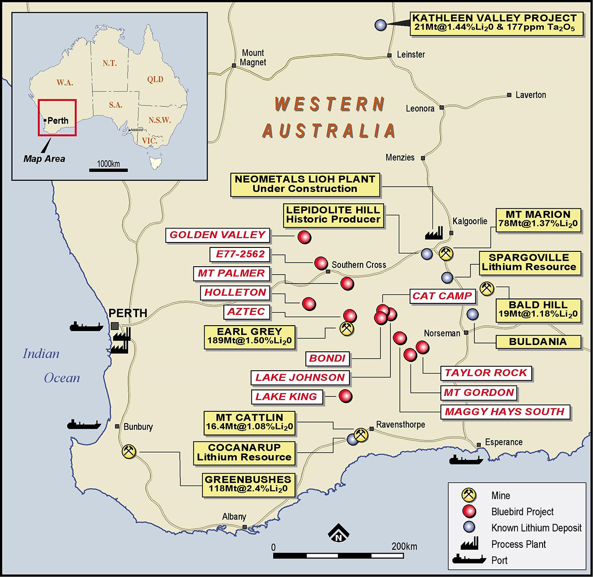 Figure 1. Location Plan of Southern Lithium Portfolio in Western Australia