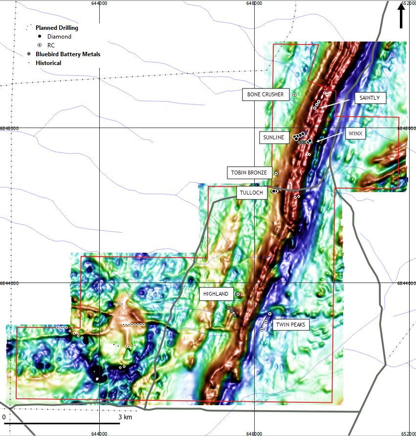 VTEM map of Canegrass Project with 2020 drill targets and locations