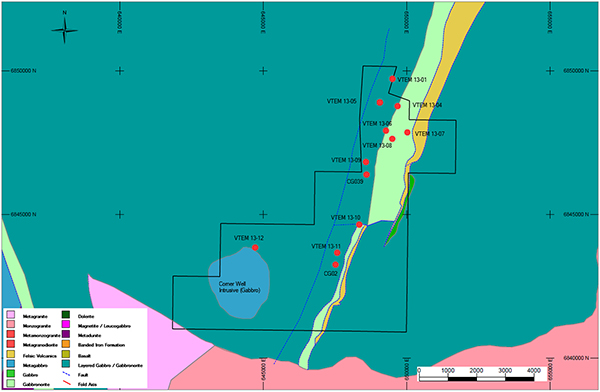 Canegrass Property & Regional Geology with 2013 VTEM ™ Anomalies