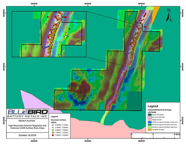 Canegrass Property & High Resolution Airborne Magnetics with Historical V2O5 Surface Rock Chips